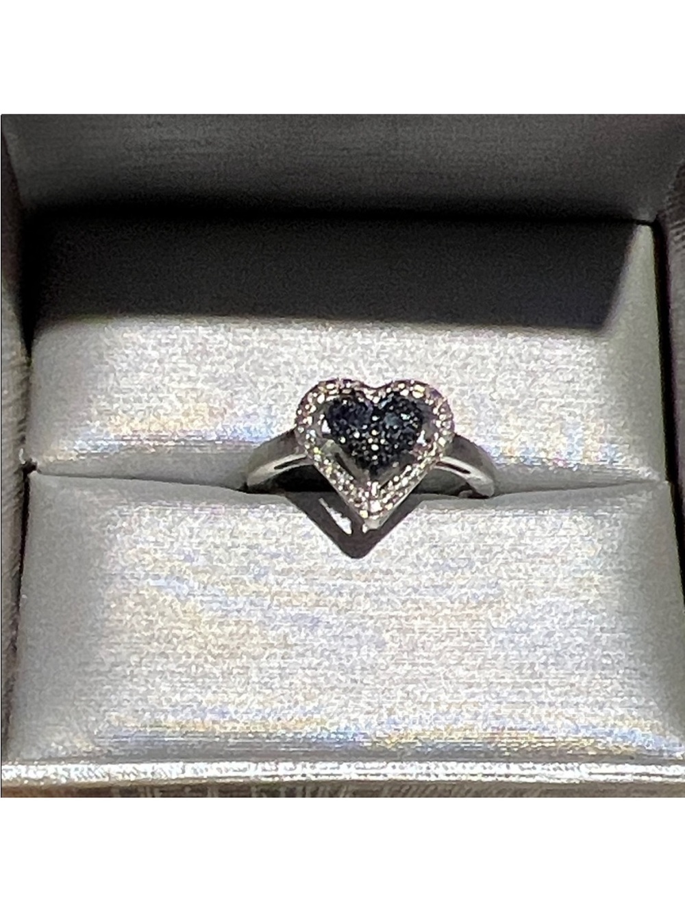 Sterling Silver Heart Ring with Black Crystal Center